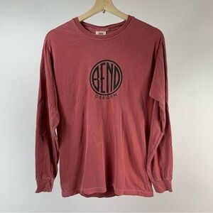 Bend Oregon Print PNW Pacific Northwest PNW Pink Crew Cotton Long Sleeve Top S